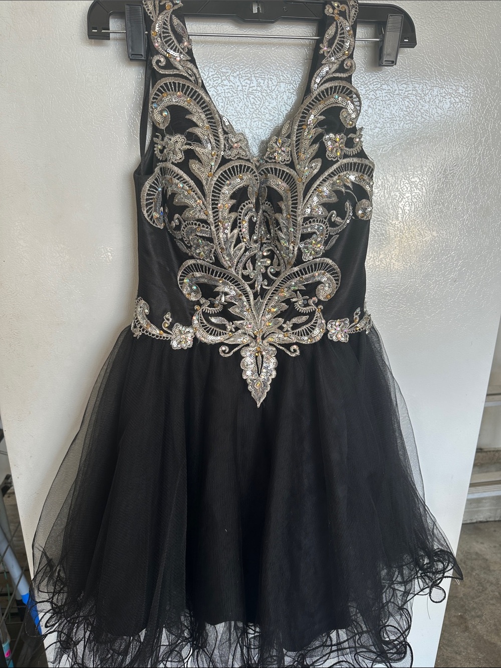 Dave & Johnny Black Tulle Dress with Silver Embellished Bodice
